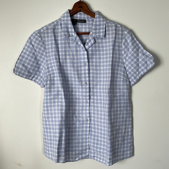 Vintage Gingham Linen Periwinkle Buttondown Shirt - Picture 5 of 8